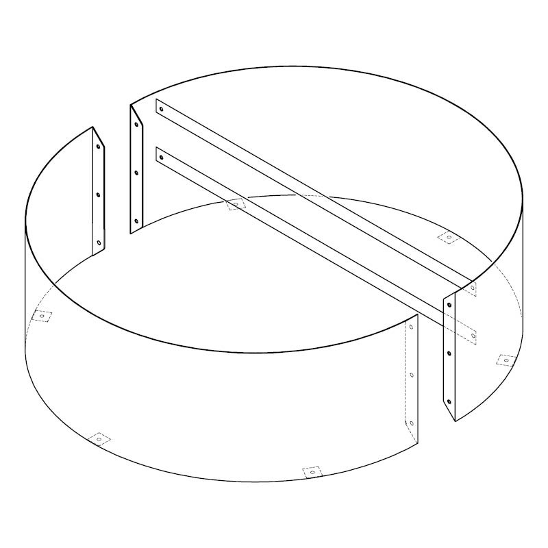 Vue technique filaire du bac rond sans fond.