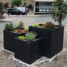 Installation en trio de bacs de jardin en acier peint coloris gris foncé anthracite.