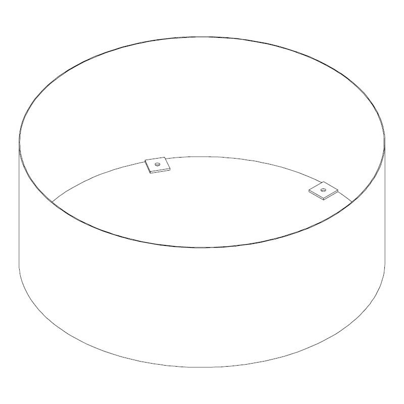 Vue technique filaire du bac rond soudé et étanche.